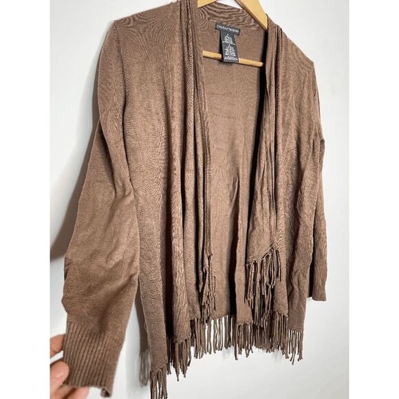Chelsea & Theodore Western Brown Fringe Open Front Cardigan Sweater Knit‎ Top - Picture 3 of 6